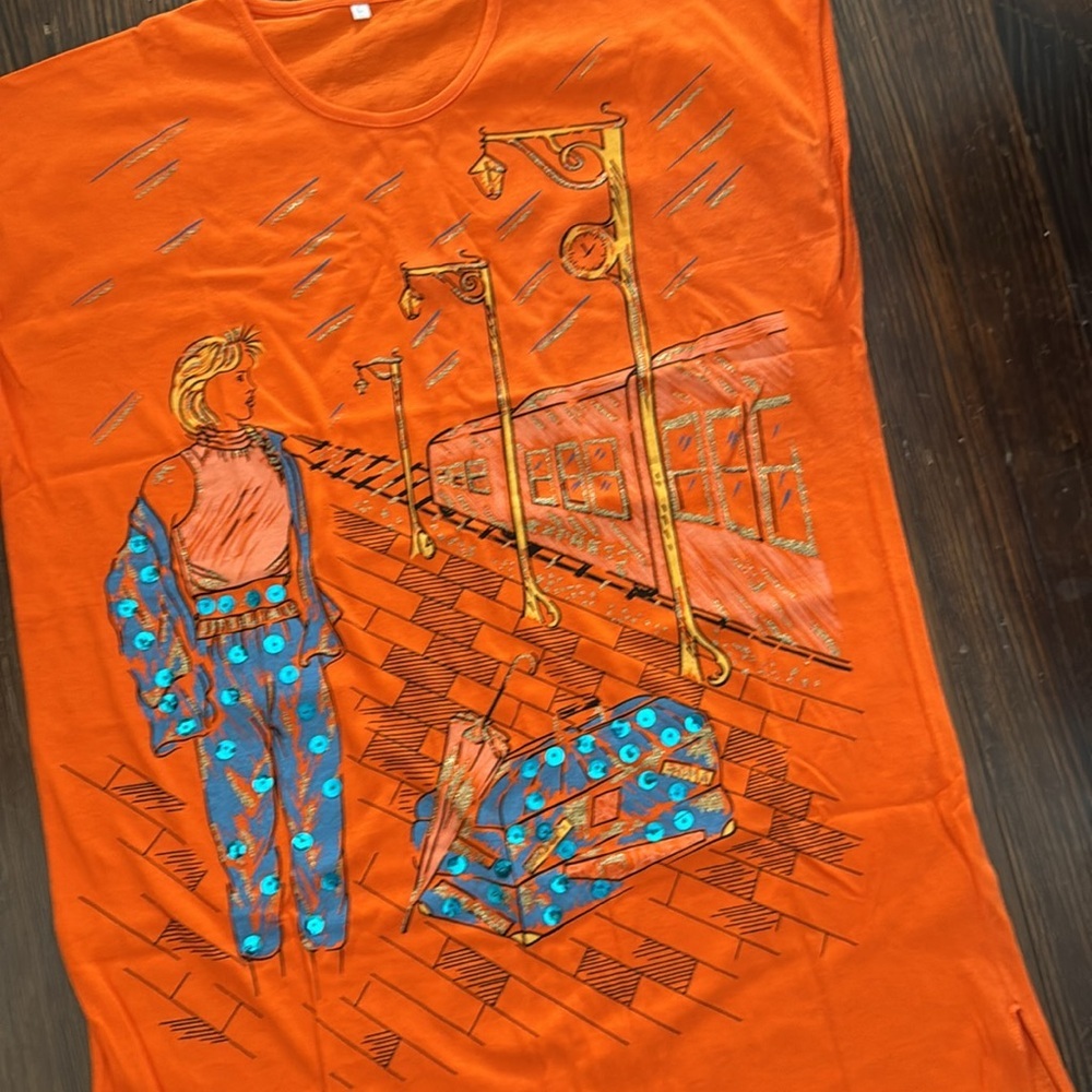 NWOT! Vibrant Orange Graphic Sleeveless Tank Top - Picture 2 of 5